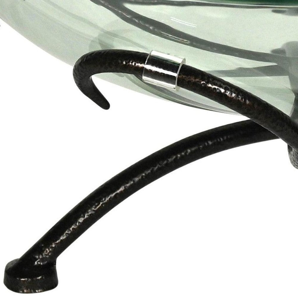 7" Black Glass Hand Painted Decorative Bowl