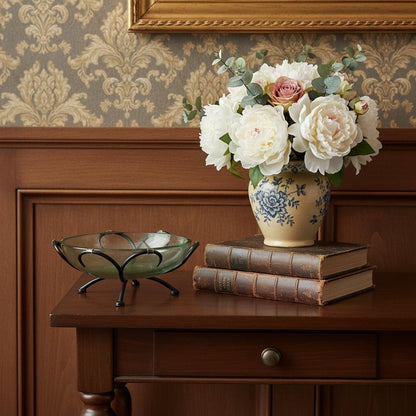 7" Black Glass Hand Painted Decorative Bowl