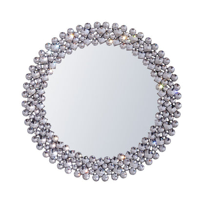 26" Silver Round Faux Crystal Bling Framed Accent Mirror