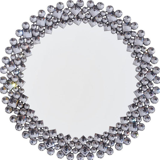 20" Silver Round Faux Crystal Bling Framed Accent Mirror