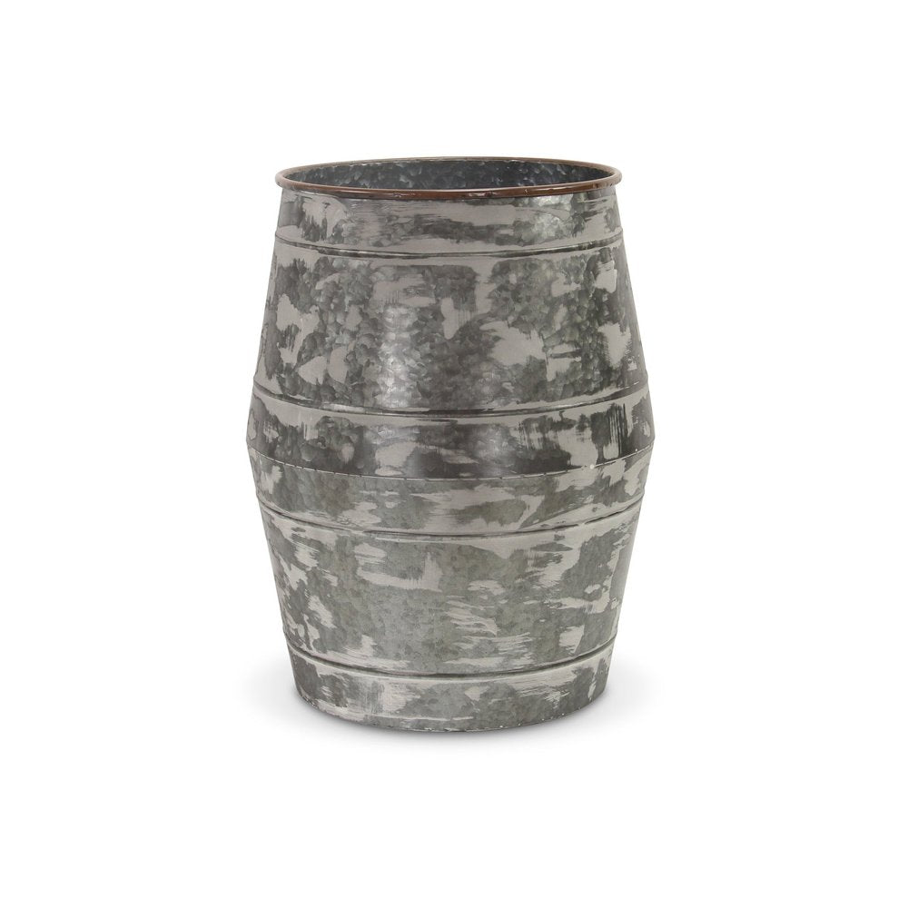 Set of Two Gray Galvanized Metal Cylinder Floor Vases