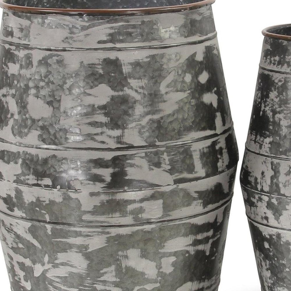 Set of Two Gray Galvanized Metal Cylinder Floor Vases