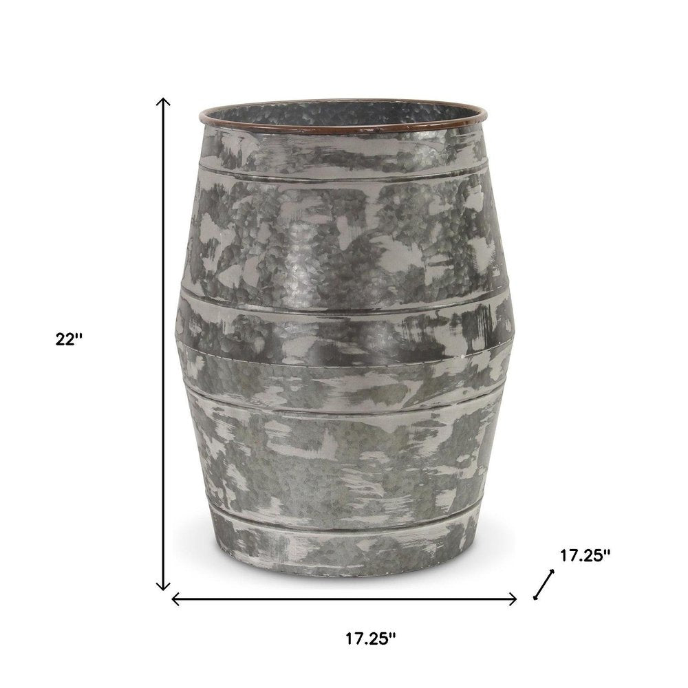 Set of Two Gray Galvanized Metal Cylinder Floor Vases