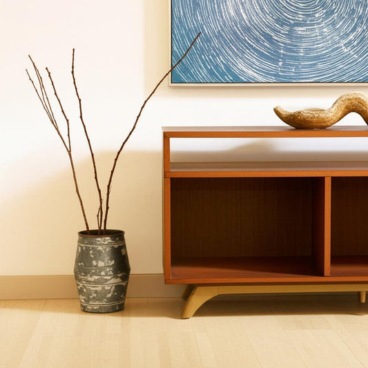 Set of Two Gray Cylinder Metal Floor Vase