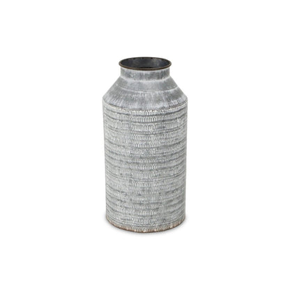 13" Gray Galvanized Metal Geometric Patterned Jug Vase