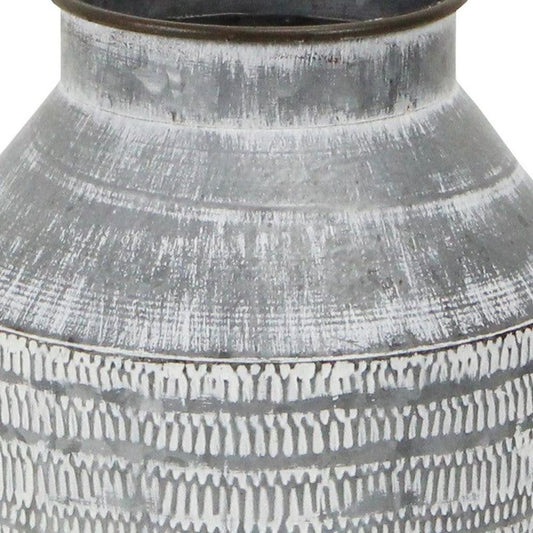 13" Gray Galvanized Metal Geometric Patterned Jug Vase