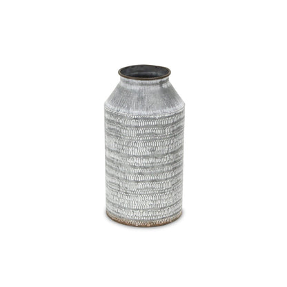 10" Gray Galvanized Metal Geometric Patterned Jug Vase