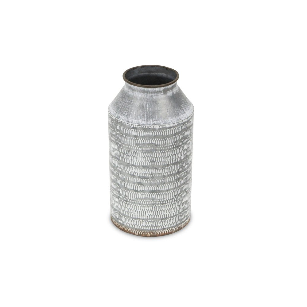 10" Gray Cylinder Metal Jug Vase