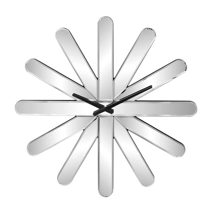 26" Silver Mirrored Glass Silent Analog Starburst Wall Clock
