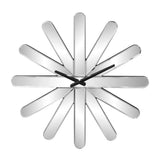 26" Silver Mirrored Glass Silent Analog Starburst Wall Clock