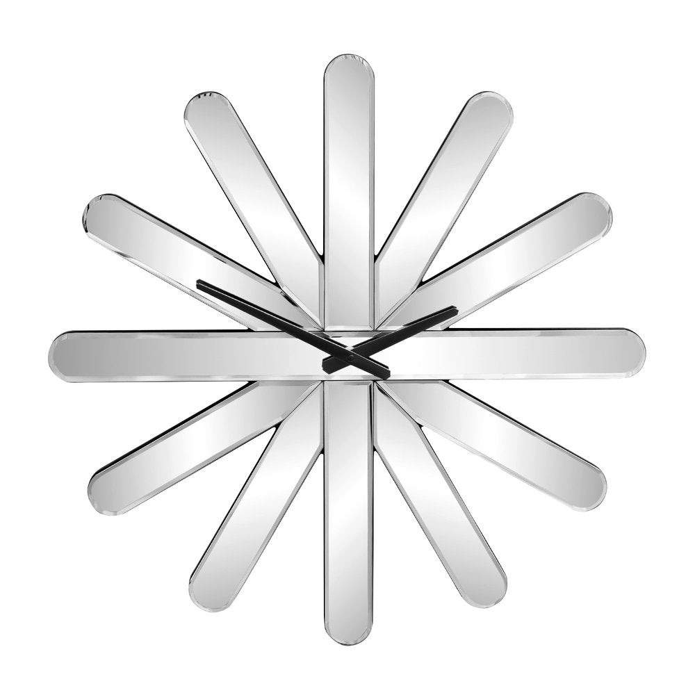 26" Silver Mirrored Glass Silent Analog Starburst Wall Clock