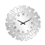 27" Silver Mirrored Glass Silent Analog Sunburst Wall Clock