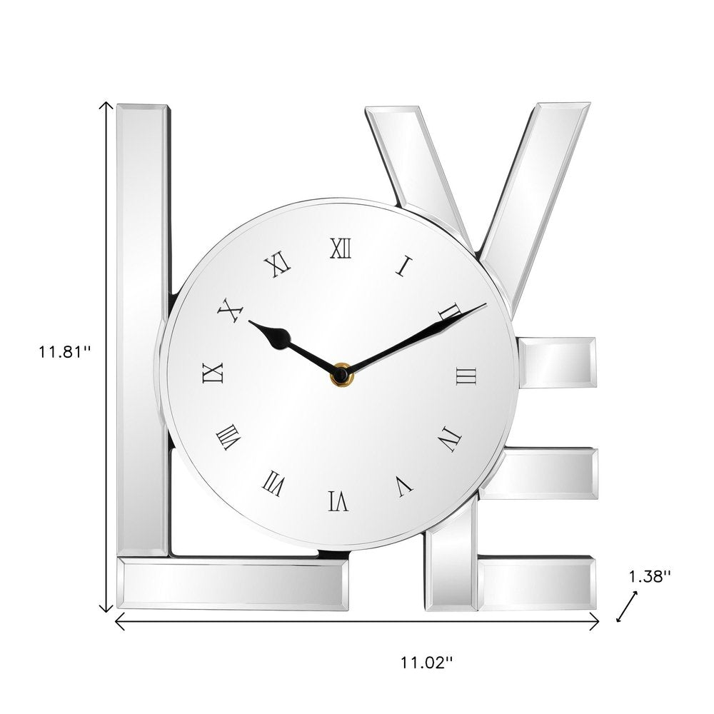 11" Silver Mirrored Glass Love Wall Clock