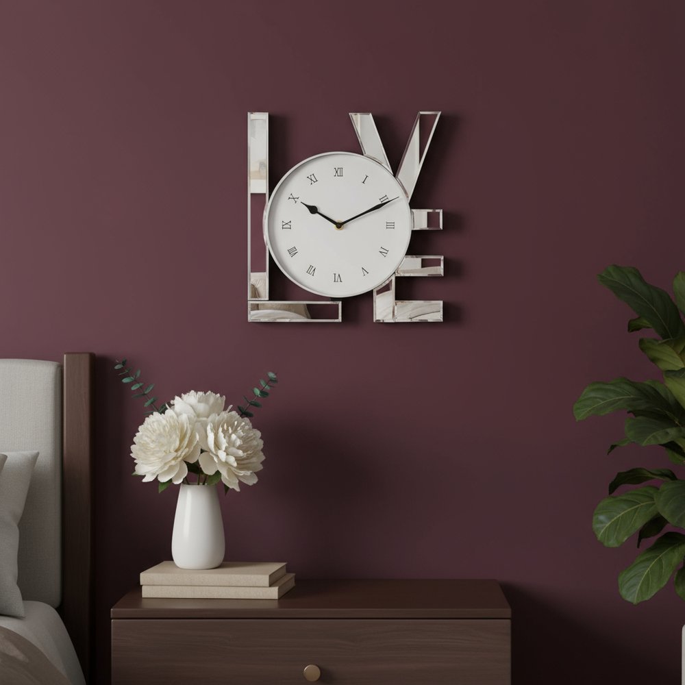 11" Silver Mirrored Glass Love Wall Clock