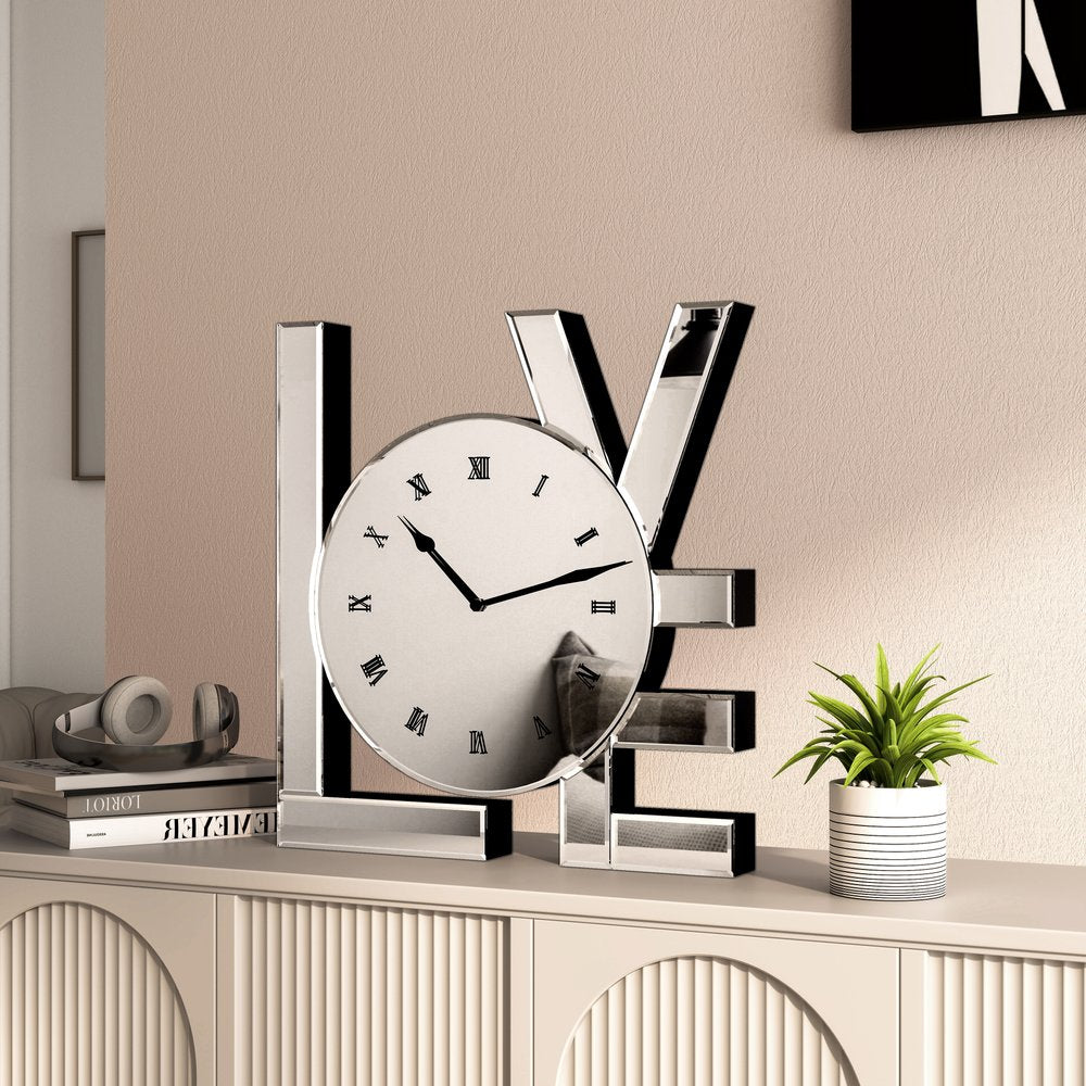 11" Silver Mirrored Glass Love Wall Clock