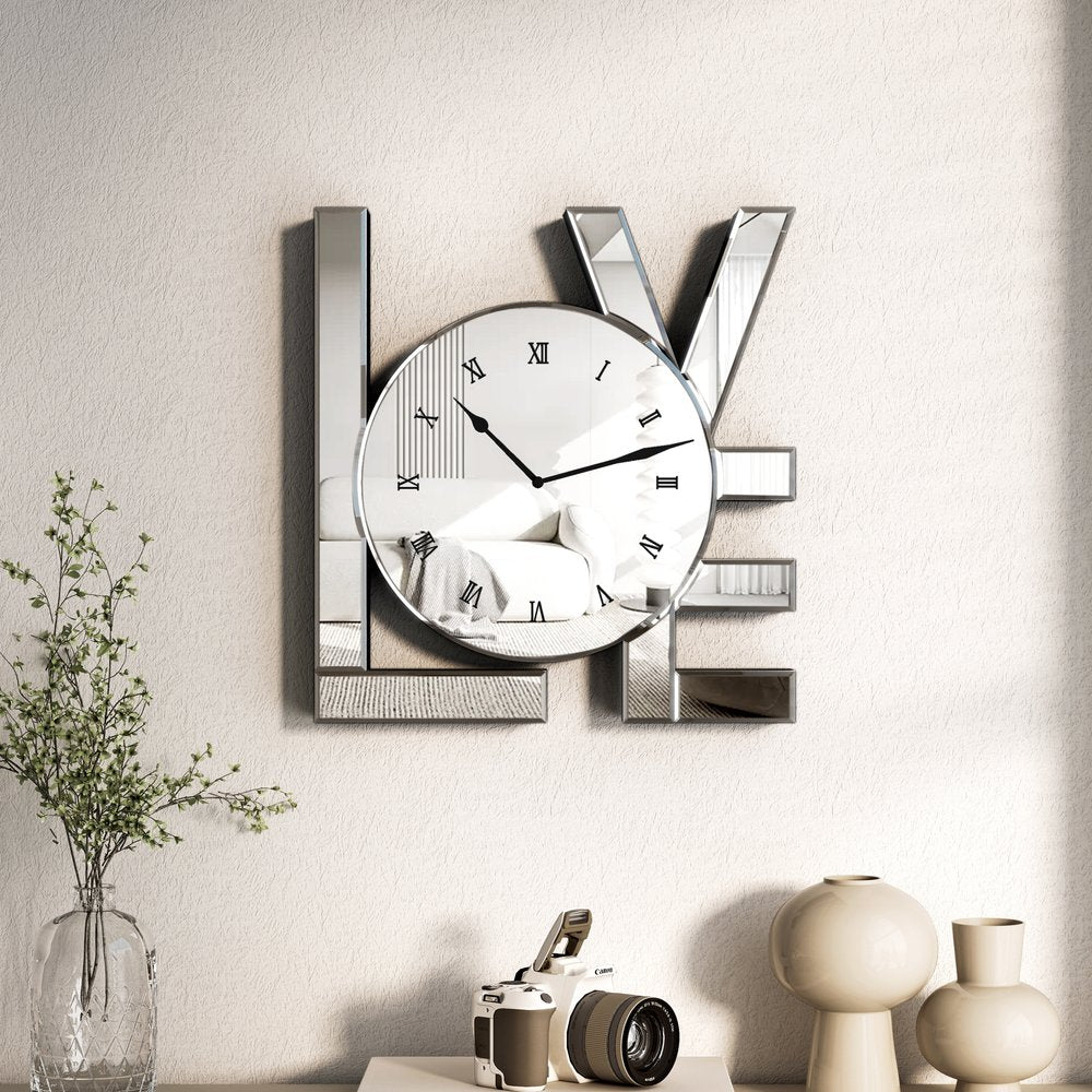 11" Silver Mirrored Glass Love Wall Clock