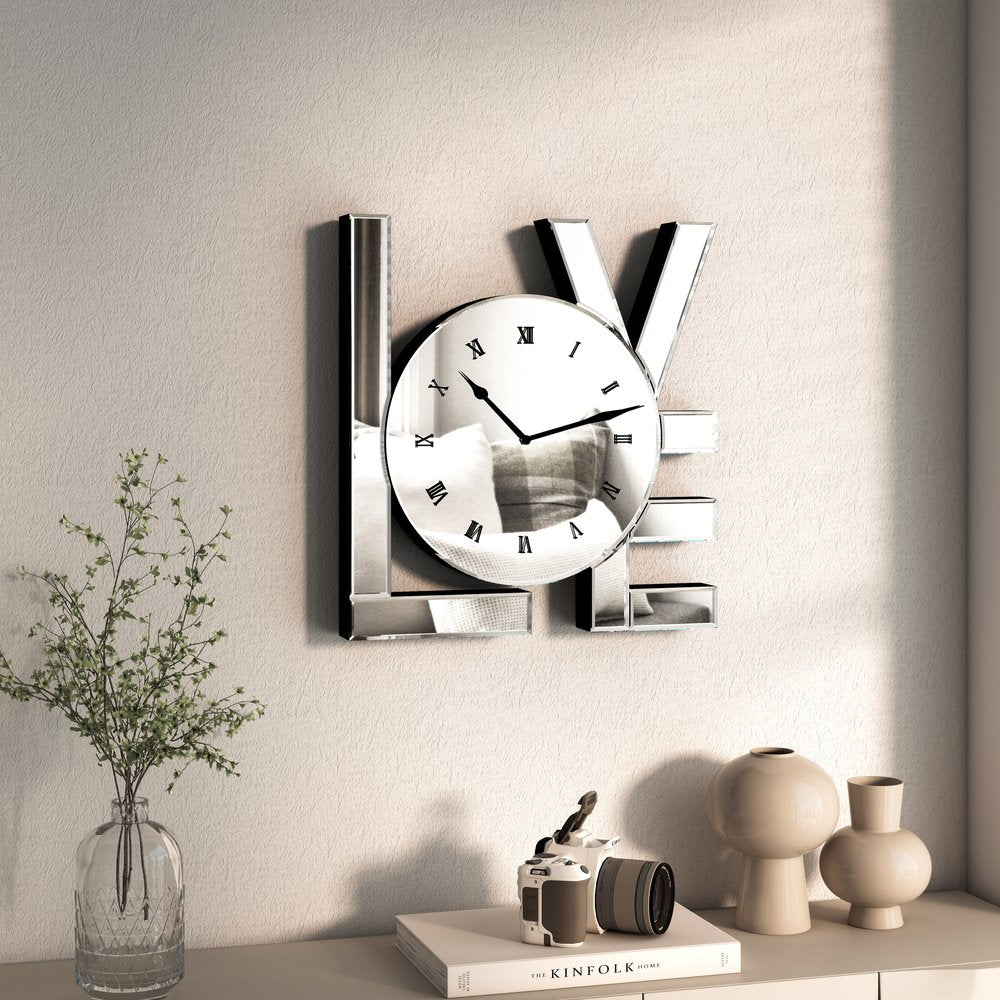 11" Silver Mirrored Glass Love Wall Clock