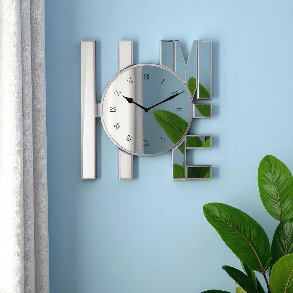 11" Silver Mirrored Glass Silent Analog Novelty Wall Clock