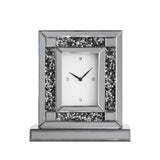16" Silver And Black Faux Crystal And Mirrored Glass Table Clock