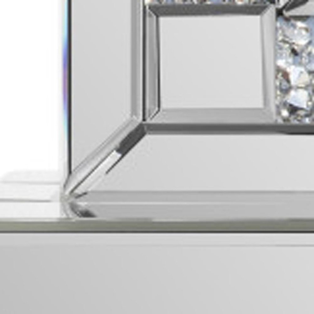 16" Silver And White Faux Crystal And Mirrored Glass Table Clock