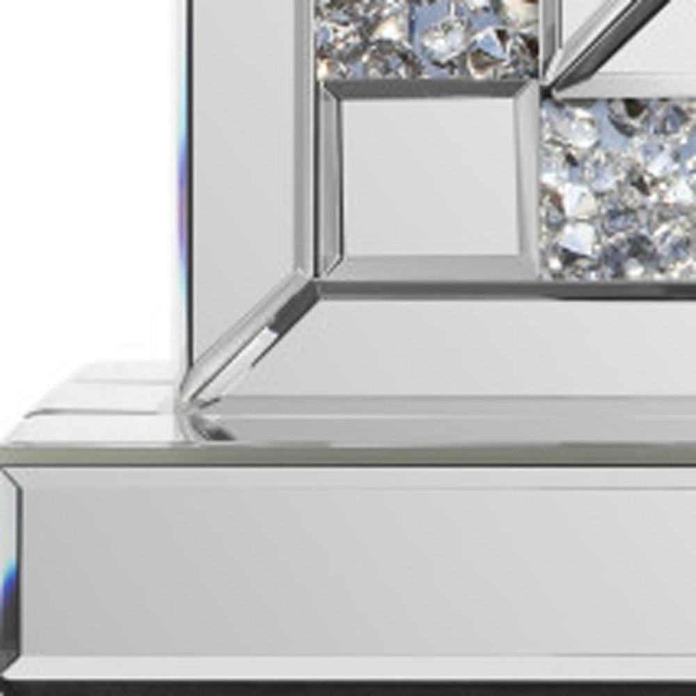 16" Silver And White Faux Crystal And Mirrored Glass Table Clock