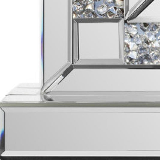 16" Silver And White Faux Crystal And Mirrored Glass Table Clock