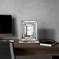16" Silver And White Faux Crystal And Mirrored Glass Table Clock