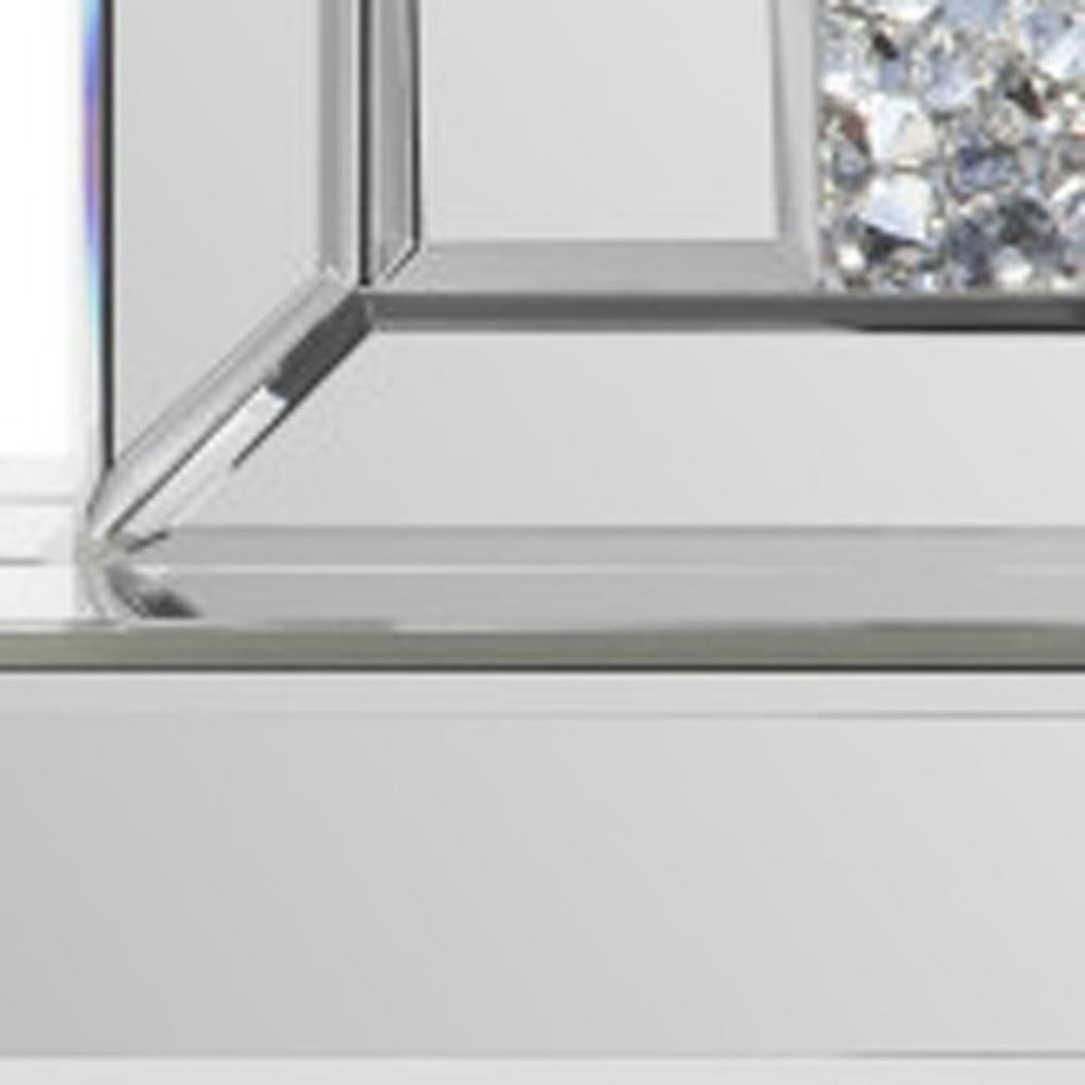 16" Silver And White Faux Crystal And Mirrored Glass Table Clock