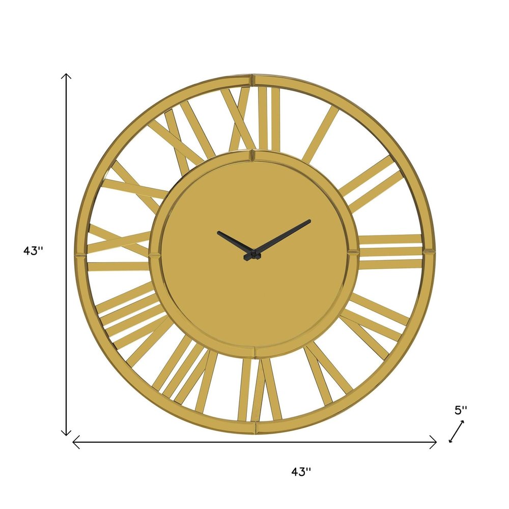 43" Gold Mirrored Acrylic Silent Analog Circle Wall Clock