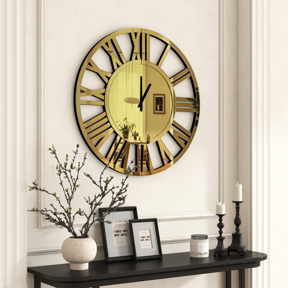 43" Gold Mirrored Acrylic Silent Analog Circle Wall Clock