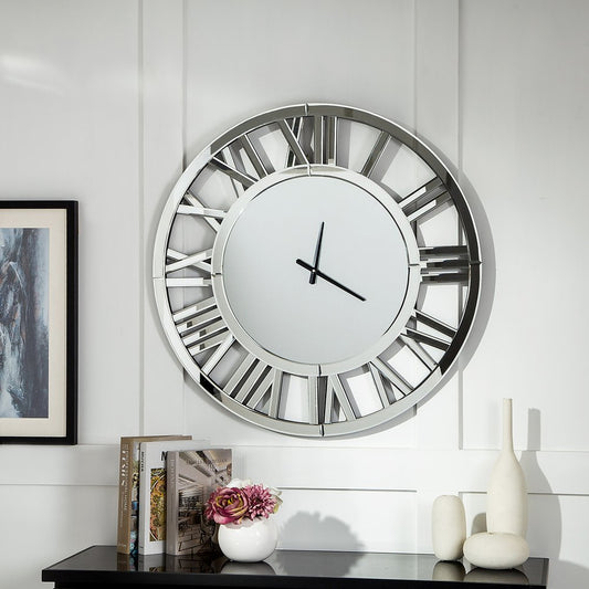 37" Silver Acrylic Silent Analog Round Wall Clock
