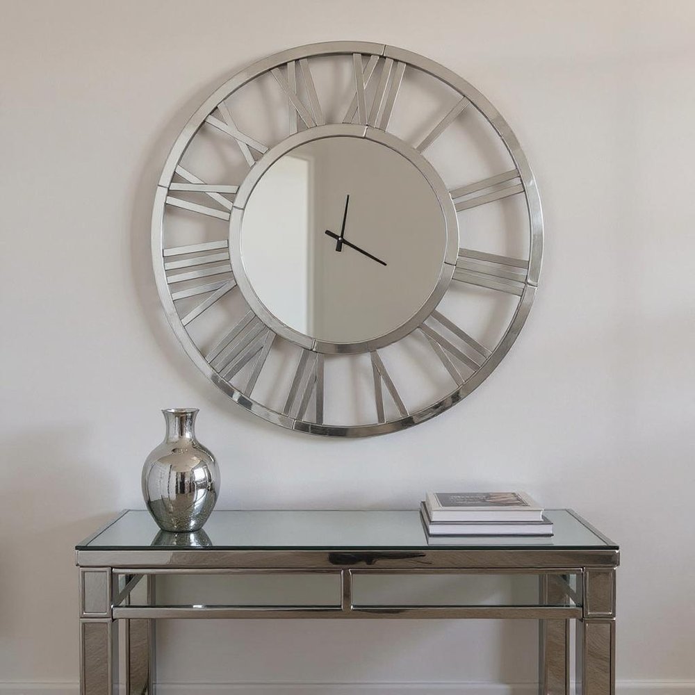 37" Silver Acrylic Silent Analog Round Wall Clock