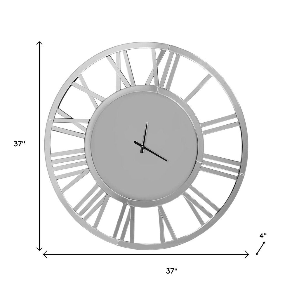 37" Silver Acrylic Silent Analog Round Wall Clock