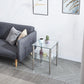 Set of Two Clear and Silver Glass and Metal Square End Tables With Shelf