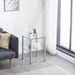Set of Two Clear and Silver Glass and Metal Square End Tables With Shelf