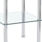 Set of Two Clear and Silver Glass and Metal Square End Tables With Shelf