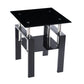 Black Glass and Metal Square End Tables With Shelf