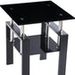 Black Glass and Metal Square End Tables With Shelf