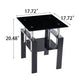 Set of Two Black Glass and Metal Square End Tables With Shelf