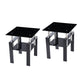Set of Two Black Glass and Metal Square End Tables With Shelf