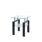 Set of Two Clear and Black Glass and Metal Square End Tables With Shelf