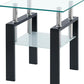 Set of Two Clear and Black Glass and Metal Square End Tables With Shelf