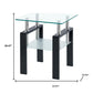 Set of Two Clear and Black Glass and Metal Square End Tables With Shelf