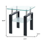 Set of Two Clear and Black Glass and Metal Square End Tables With Shelf
