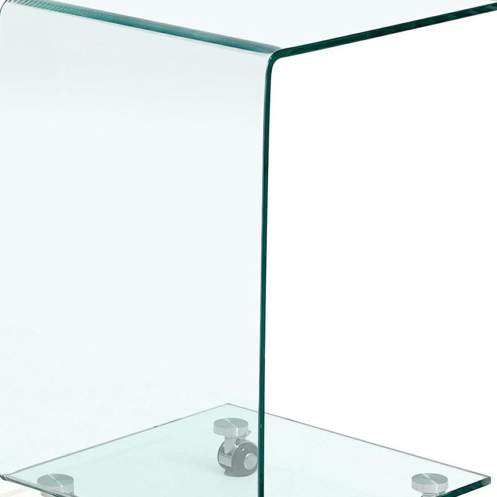24" Clear Glass Square End Table With Shelf