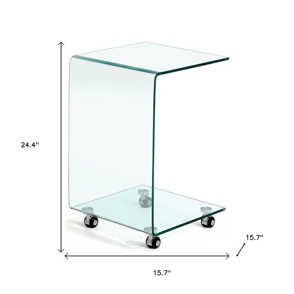 24" Clear Glass Square End Table With Shelf