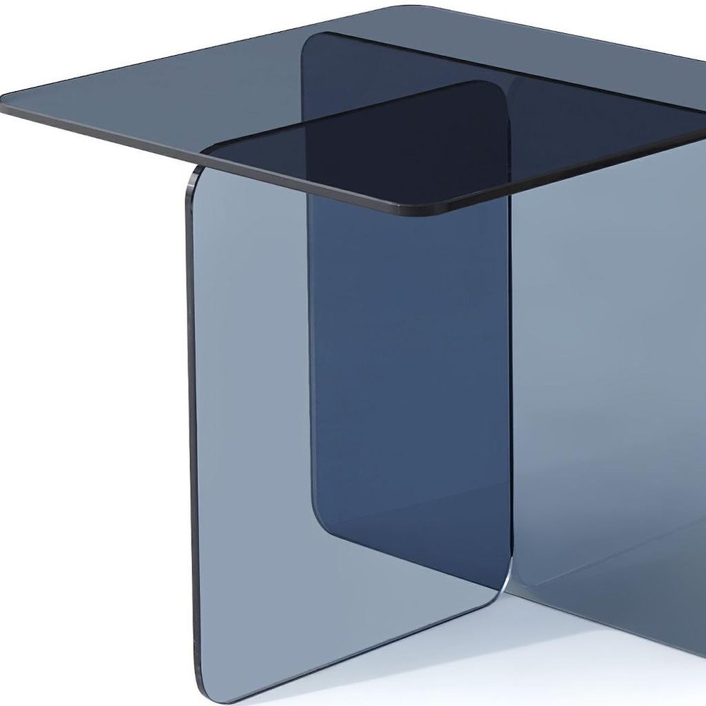 16" Smoky Black Glass Square Cross Legs End Table