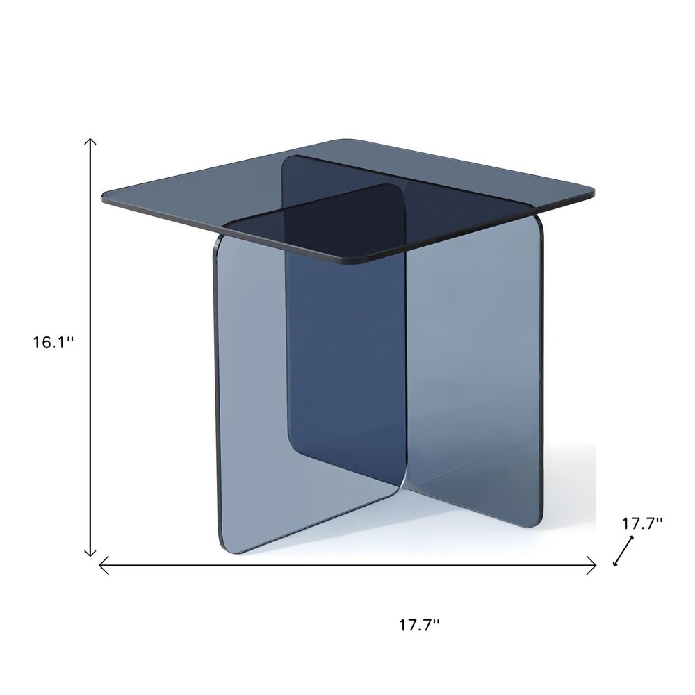 16" Smoky Black Glass Square Cross Legs End Table