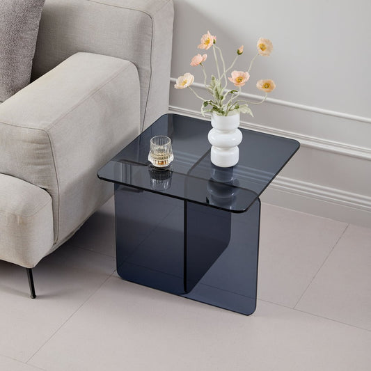 16" Smoky Black Glass Square Cross Legs End Table