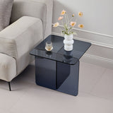16" Smoky Black Glass Square Cross Legs End Table